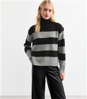 Women's Tall Black Block Stripe Roll Neck Jumper New Look