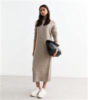 Women's Tall Brown High Neck Knit Midi Dress New Look