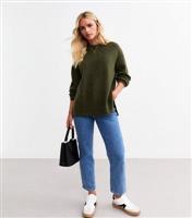 Women's Petite Khaki Side Slit Jumper New Look