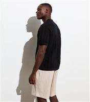 Men's Black Knit Short Sleeve Button Front Polo Shirt Jack & Jones New Look