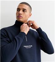 Men's Navy Slim Original Studios Logo Quarter Zip Sweatshirt Jack & Jones New Look