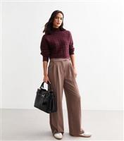 Women's Burgundy Cable Knit Cropped Jumper New Look