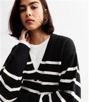 Women's Black Striped Button Up Knitted Cardigan New Look
