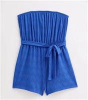 Women's Plus Size Blue Chervon-Embroidered Strapless Playsuit Curves New Look