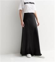 Women's Black Satin Bias Cut Maxi Skirt Gini London New Look