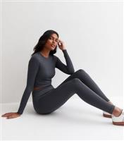 Women's Dark Grey Seamless Leggings New Look