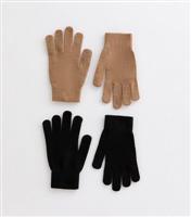 2 Pack of Brown and Black Magic Gloves New Look