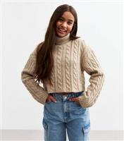 Girls' Mink Cable Knit Roll Neck Jumper New Look
