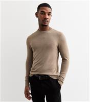 Men's Brown Slim Fine Knit Crew Neck Jumper New Look