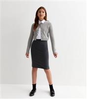 Girls' Grey Stretch Cotton School Tube Skirt New Look