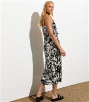 Women's Black Abstract-Print Tie-Front Midi Slip Dress New Look