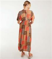 Women's Orange Mixed Print Shirred Midi Dress Blue Vanilla New Look