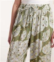 Women's Green Leaf Print Drawstring Trousers Blue Vanilla New Look