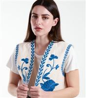 Women's Cream Embroidered Waistcoat Blue Vanilla New Look