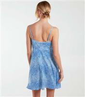 Women's Blue Heart Print Ruffle Mini Dress Blue Vanilla New Look