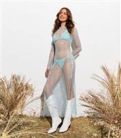 Women's Pale Blue Long Sleeve Mesh Maxi Dress New Look