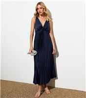 Women's Navy Twist Front Pleated Maxi Dress New Look