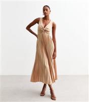 Women's Gold Twist-Front Pleated Maxi Dress New Look