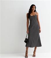 Women's Black Spot Satin Strappy Midi Slip Dress New Look