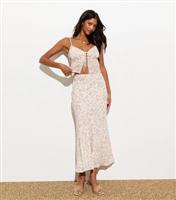 Women's Off-White Floral-Print Midi Skirt New Look