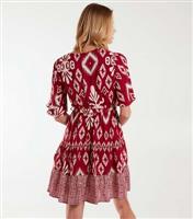 Women's Red Abstract Print Belted Mini Dress Blue Vanilla New Look