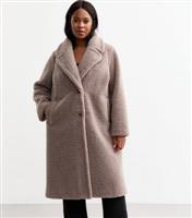 Women's Plus Size Beige Wide Lapel Fleece Coat Curves New Look