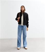 Women's Black Brushed Crop Bomber Jacket New Look