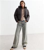 Women's Grey Cropped Puffer Coat New Look