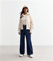 Women's Petite Cream High Neck Two Way Zip Knitted Cardigan New Look