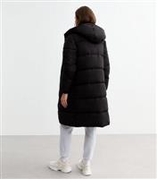 Women's Black Hooded Longline Puffer Coat New Look