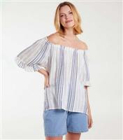 Women's Blue Stripe Bardot Top Blue Vanilla New Look