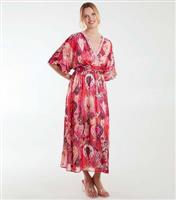 Women's Mid Pink Abstract Print Embellished Midi Dress Blue Vanilla New Look