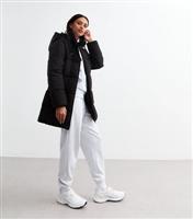 Women's Black Hooded Mid Length Puffer Coat New Look