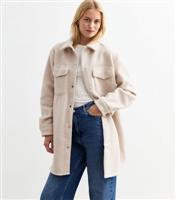 Women's Tall Cream Felted Press Stud Shacket New Look