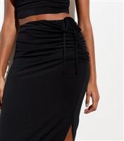 Women's Black Ruched Split Hem Midi Skirt New Look