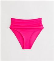Women's Neon Pink High-Waisted Bikini Bottoms Gini London New Look