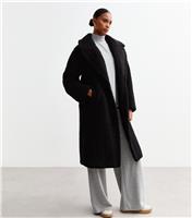Women's Black Oversized Fluffy Borg Longline Coat New Look