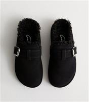 Women's Black Suedette Faux Fur Mules New Look