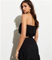 Women's Black Elasticated Cotton Poplin Puff Bandeau Top New Look