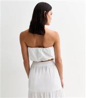 Women's White Elasticated Cotton Ruched Bandeau Top New Look