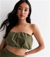 Women's Khaki Elasticated Cotton Ruched Bandeau Top New Look