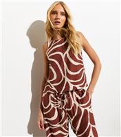 Women's Brown Line Print Sleeveless Top New Look