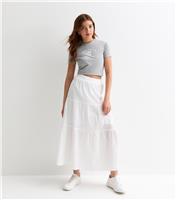 Girls' White Crinkle Cotton Tiered Maxi Skirt New Look