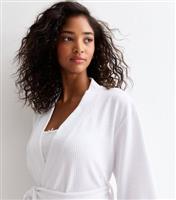 Women's White Waffle Knit Cotton Blend Dressing Gown New Look