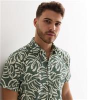 Men's Olive Leaf Print Cotton Short Sleeve Shirt Jack & Jones New Look