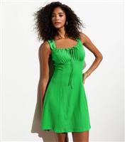Women's Green Crinkle Milkmaid Mini Dress New Look