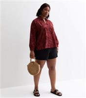 Women's Plus Size Rust Broderie Long Sleeve Shirt Curves New Look