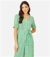 Women's Green Floral Button Front Jumpsuit Yumi New Look