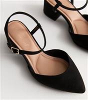 Women's Extra Wide Fit Black Suedette 2-Part Block Sandal Heels Vegan New Look