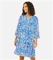 Women's Blue Abstract Print 3/4 Sleeve Mini Dress Yumi New Look